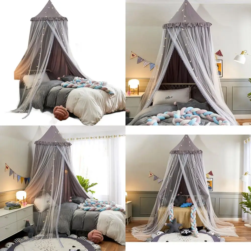

Серо-белая двухслойная купольная москитная сетка-принцесса для детской игровой палатки-замка, уголка для чтения и декоративного подвесного домика