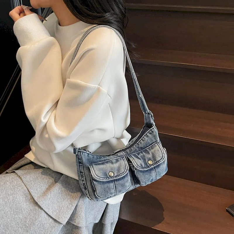 

Готические сумки на плечо, женские сумки в корейском стиле, универсальные минималистичные джинсовые офисные сумки высокого качества для подмышек, хит продаж