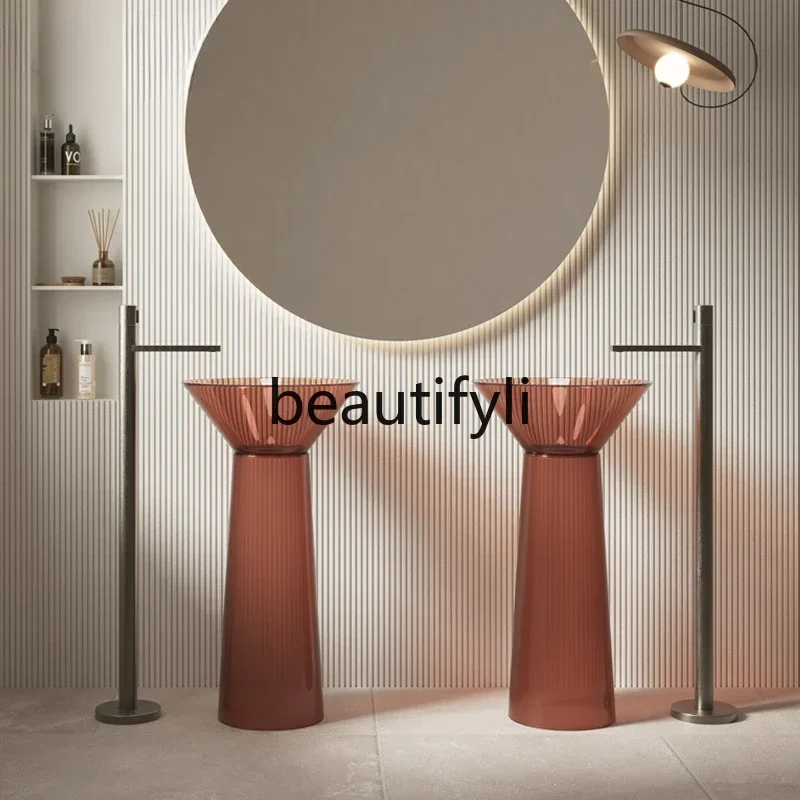 

Floor-to-ceiling column basin, bathroom crystal art wash basin