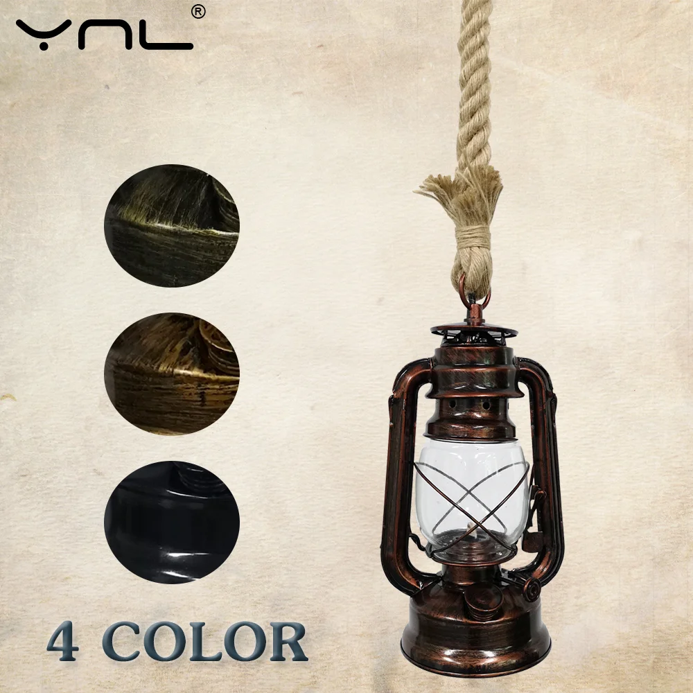 Retro Kerosene Pendant Light Christmas Decoration Lamp Fixture E27 AC110V 220V Hemp Rope Atmosphere Handheld Retro Lamp Lighting
