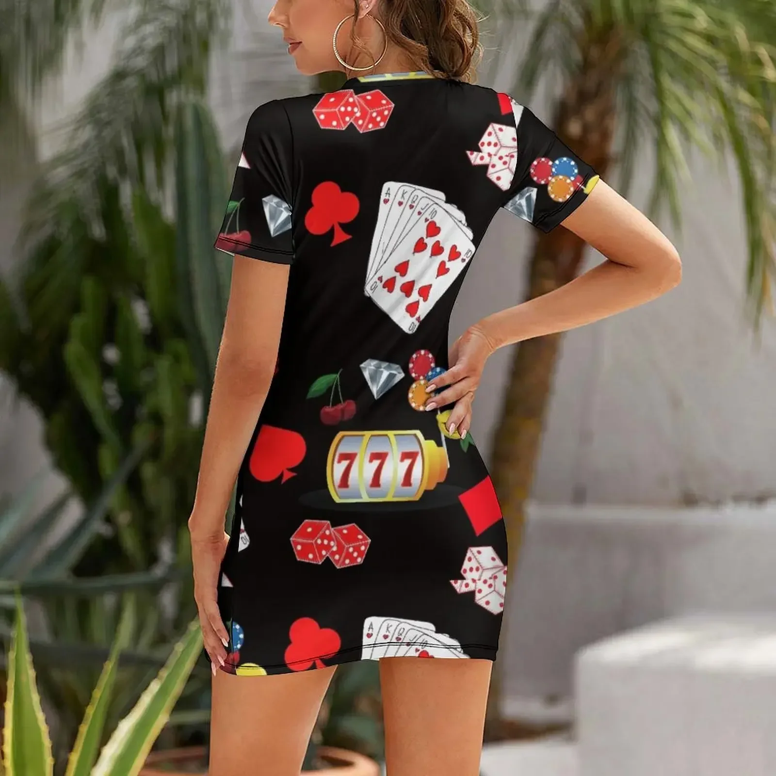 Casino Gambling Poker Pattern Short-Sleeved Dress summer dress daily luxury woman party dress