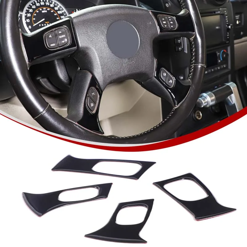 For Hummer H2 2003 2004 2005 2006 2007 PVC Black Carbon Fiber Car Steering Wheel Cover Trim Sticker Decoration Accessories 4pcs 3