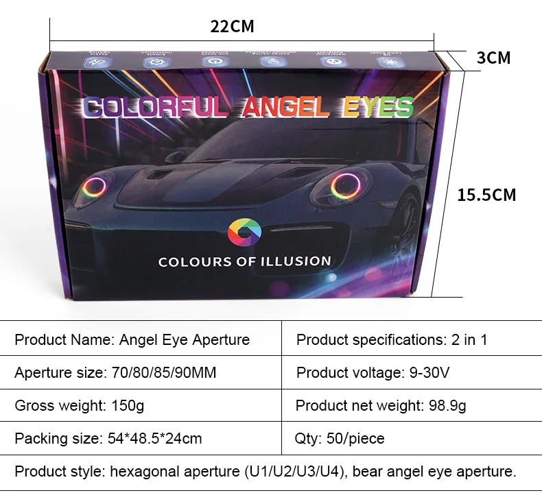 2 Stück RGB Angel Eyes Sechseckige Halo-Ringe Lichter mit Blinker APP Bluetooth LED Motorrad Nachrüstung DRL Auto-Scheinwerfer 12V – Detail 10
