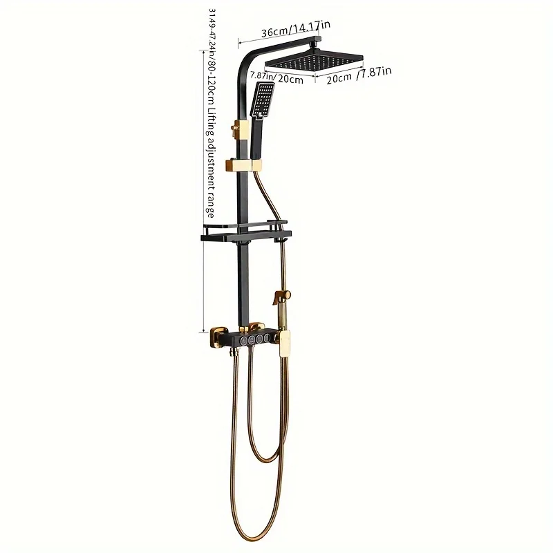 Customizable 4-Stage Adjustable Black Golden Button Square Tube Bidet Shower Set | Christmas/Halloween