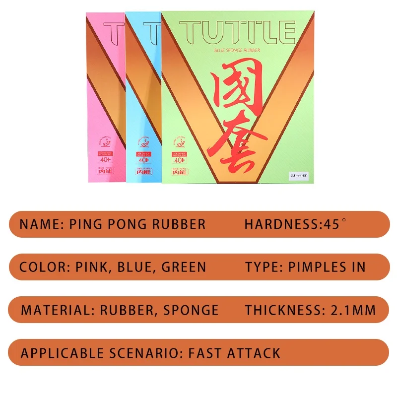 TUTTLE Multi-colored 1 Pcs Table Tennis Rubber Pimples In ITTF Approved Non-tacky Ping Pong Rubber with High-density Sponge