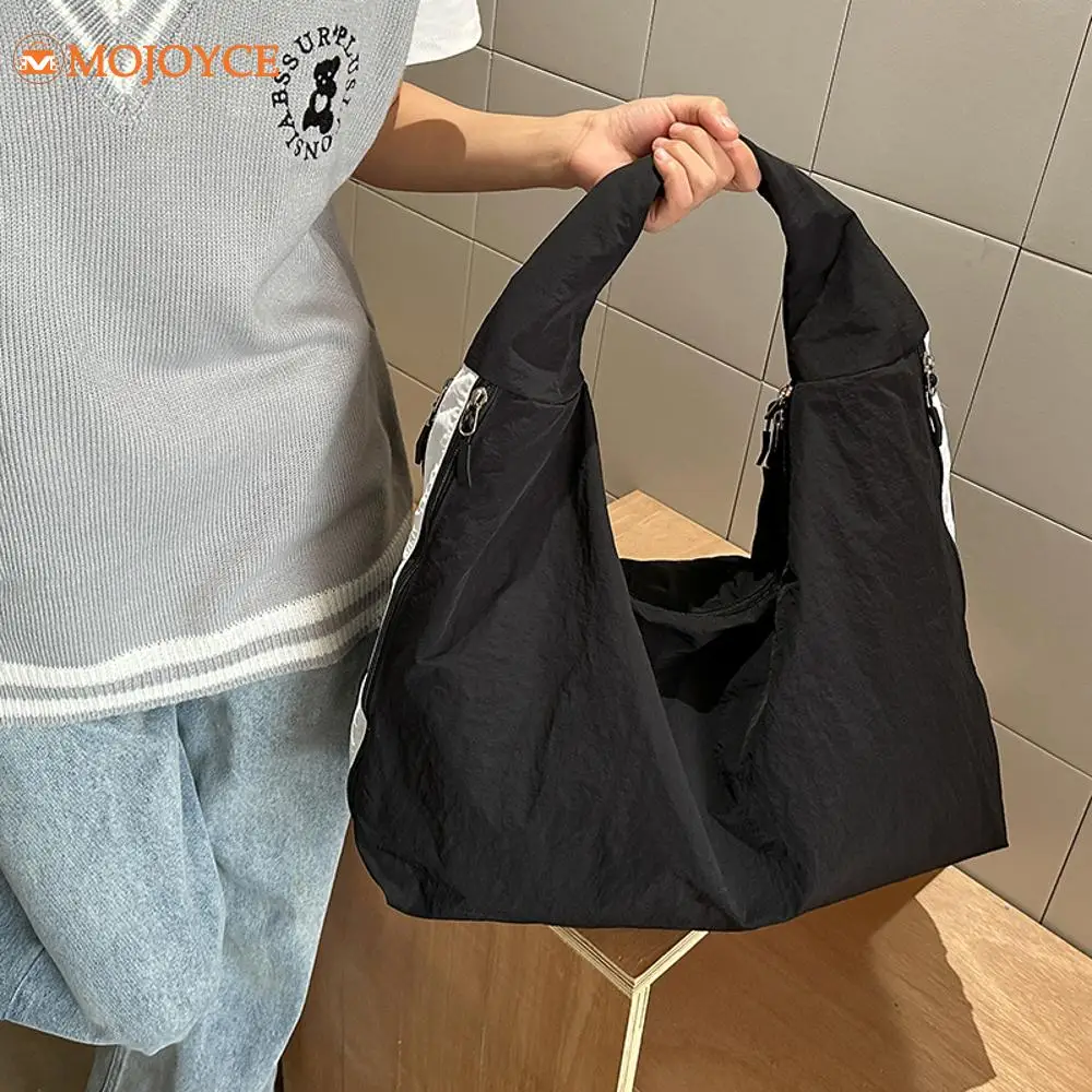 

Fold Zipper Shoulder Bags Canvas Solid Color Hobo Bag Casual Underarm Pouch Daily Bucket Bags Large Capacity Travel Tote Handbag