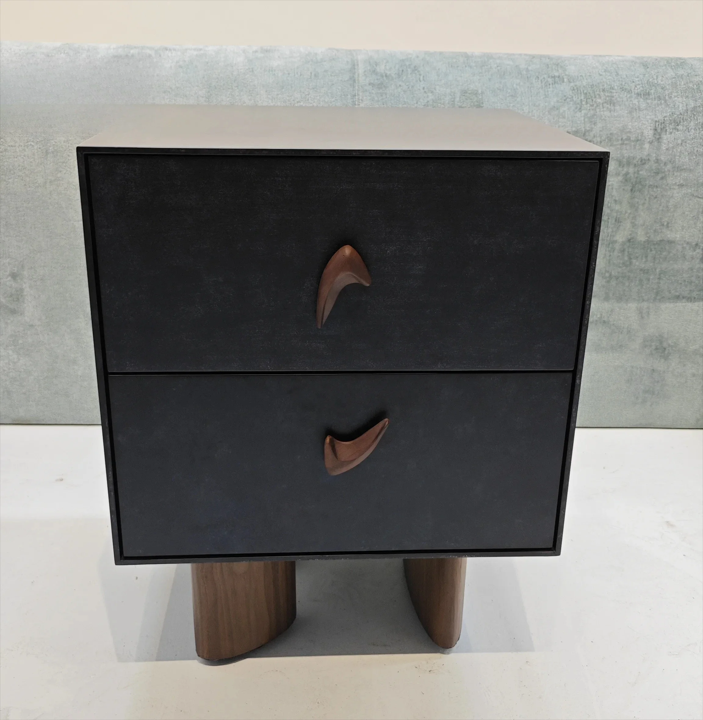 2 Drawer Bedside Table Grey Walnut Antique Pattern Bedside Table Modern Storage Side Table Set Bedroom Furniture