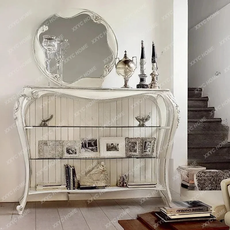 

Luxury Solid Wood Carving Entrance Cabinet Villa Luxury Restaurant Side Cabinet Display Shelf Shelf