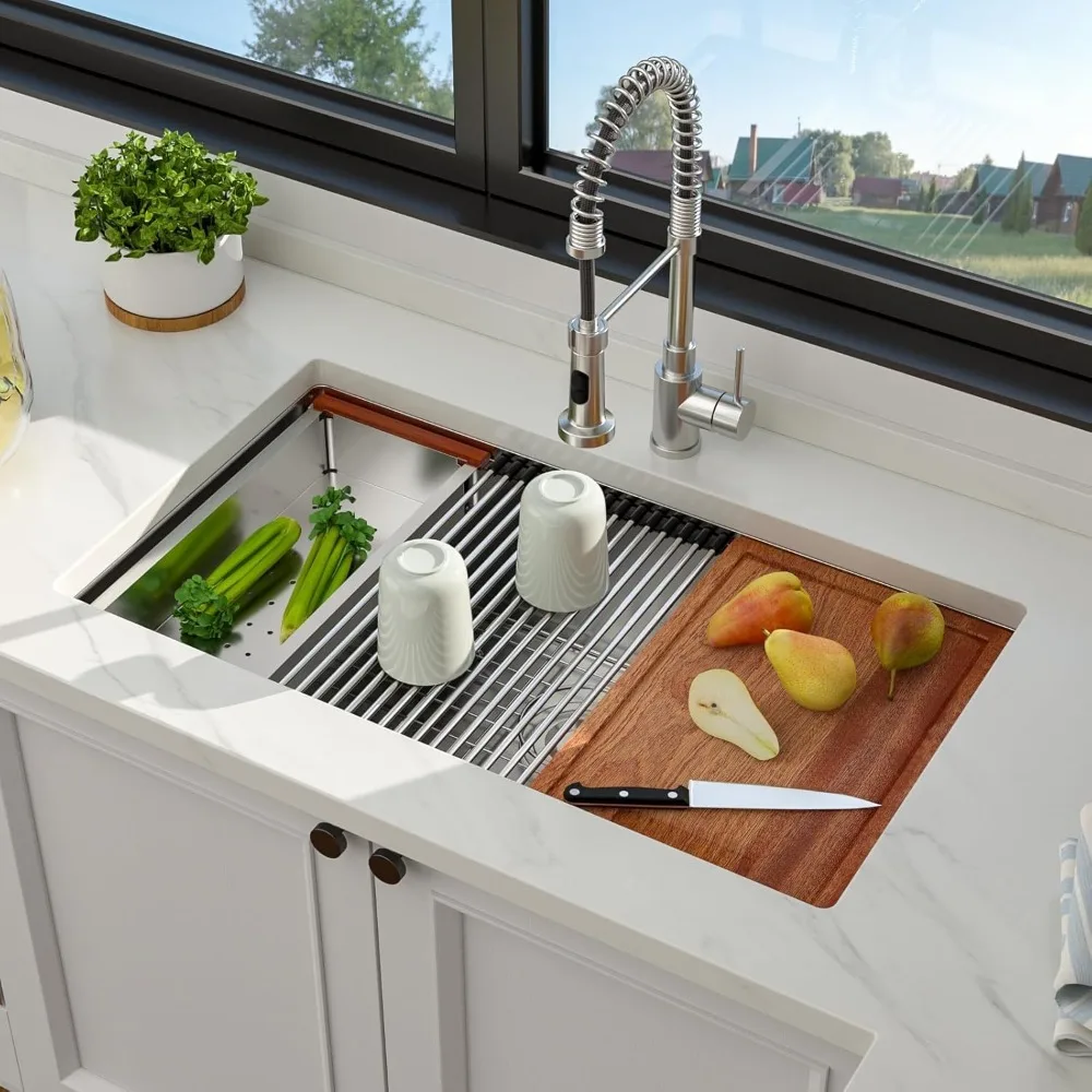 

Stainless Steel 32 Undermount Kitchen Sink - 32x19 Inch, 16 Gauge, Deep Single Bowl, Handcrafted