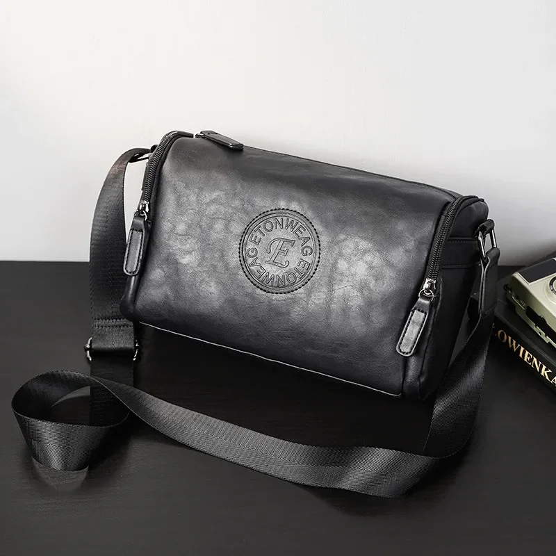 Fashion Plaid Printed Men's Crossbody Bags Barrel-Shaped Crossbody Bag Men Luxury PU Leather Shoulder Messenger Bag Male Bolsas