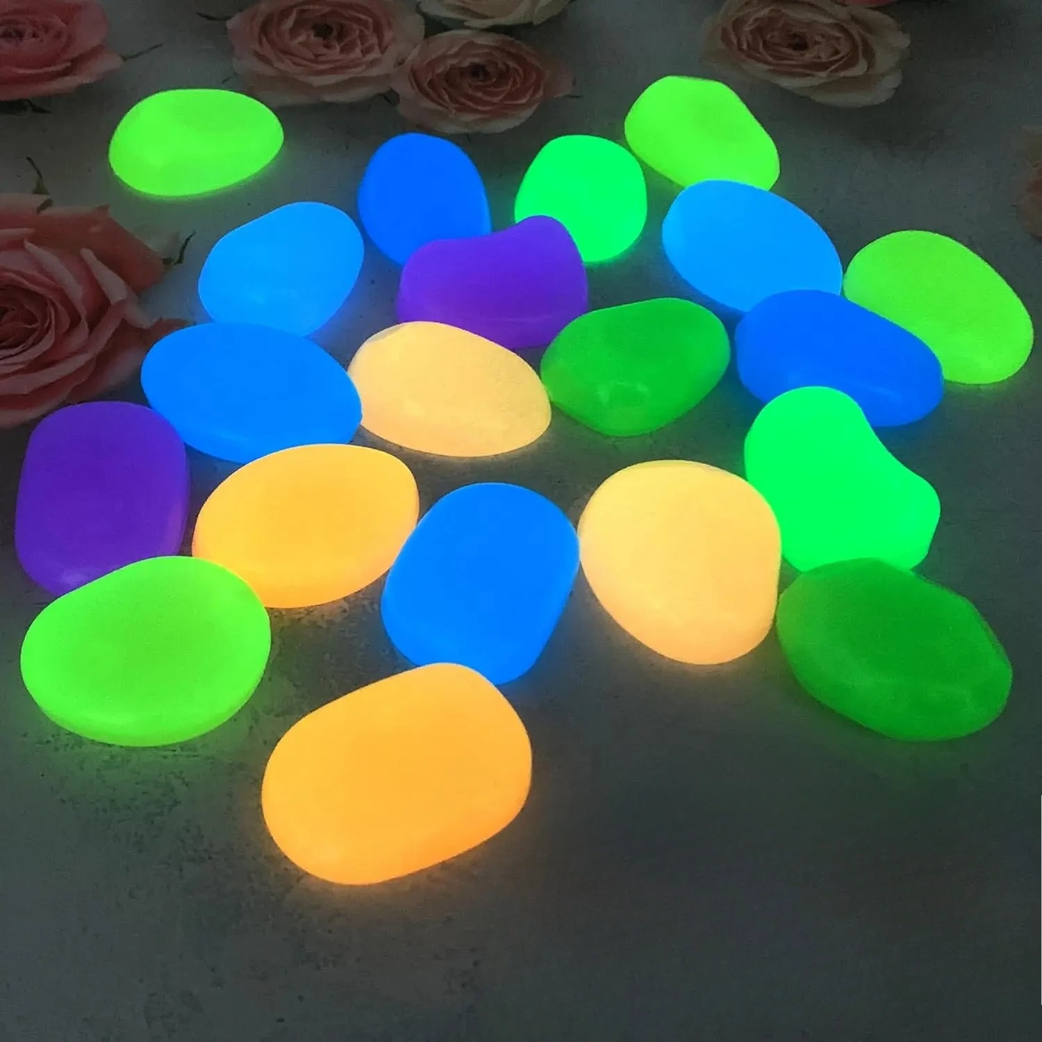 10 Peças de Pedras de Resina Luminosas Grandes de 4,5cm, Pedras Brilhantes para Jardim, Seixos Iluminados para Decoração