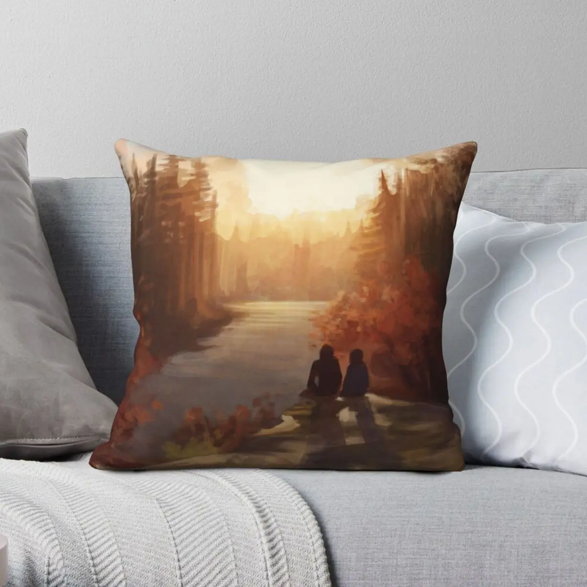 

Sunrise Forest Square Pillowcase Polyester Linen Velvet Pattern Zip Decorative Throw Pillow Case Sofa Cushion Cover