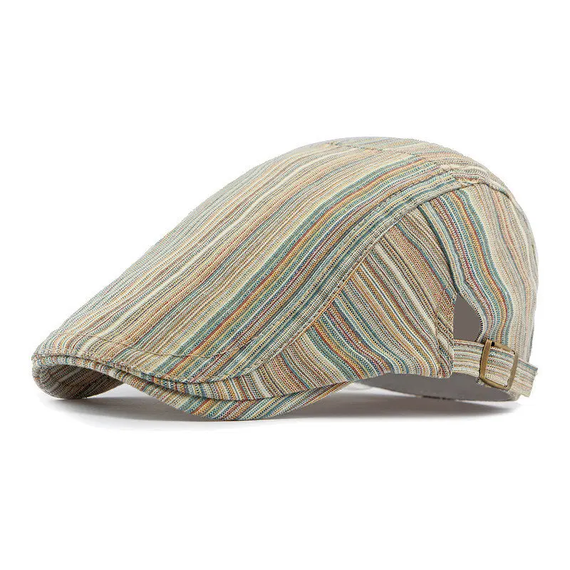 Four Seasons Cotton Stripe Print Newsboy Caps Flat Peaked Cap Men and Women Painter Beret Hats 163