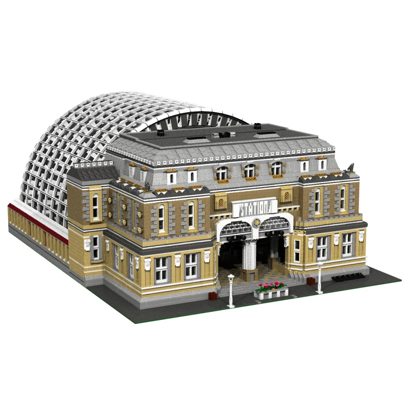 Authorized 12618Pcs+ European-style large railway station DIY building model MOC educational building block toy holiday gift