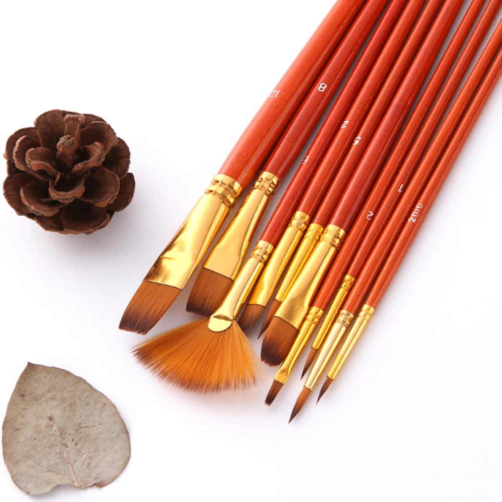 

10 Pcs Nylon Hair Brush Paint for Acrylic Painting Paintbrushes Pearlescent Bamboo