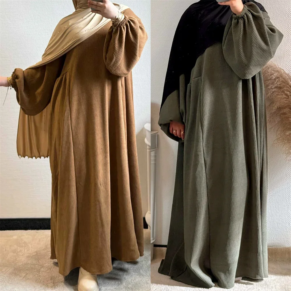 

Осенняя Дубайская вельветовая Абая для мусульманских женщин Ид Рамадан Скромное платье Свободное большое элегантное платье Исламская одежда Турецкий однотонный халат