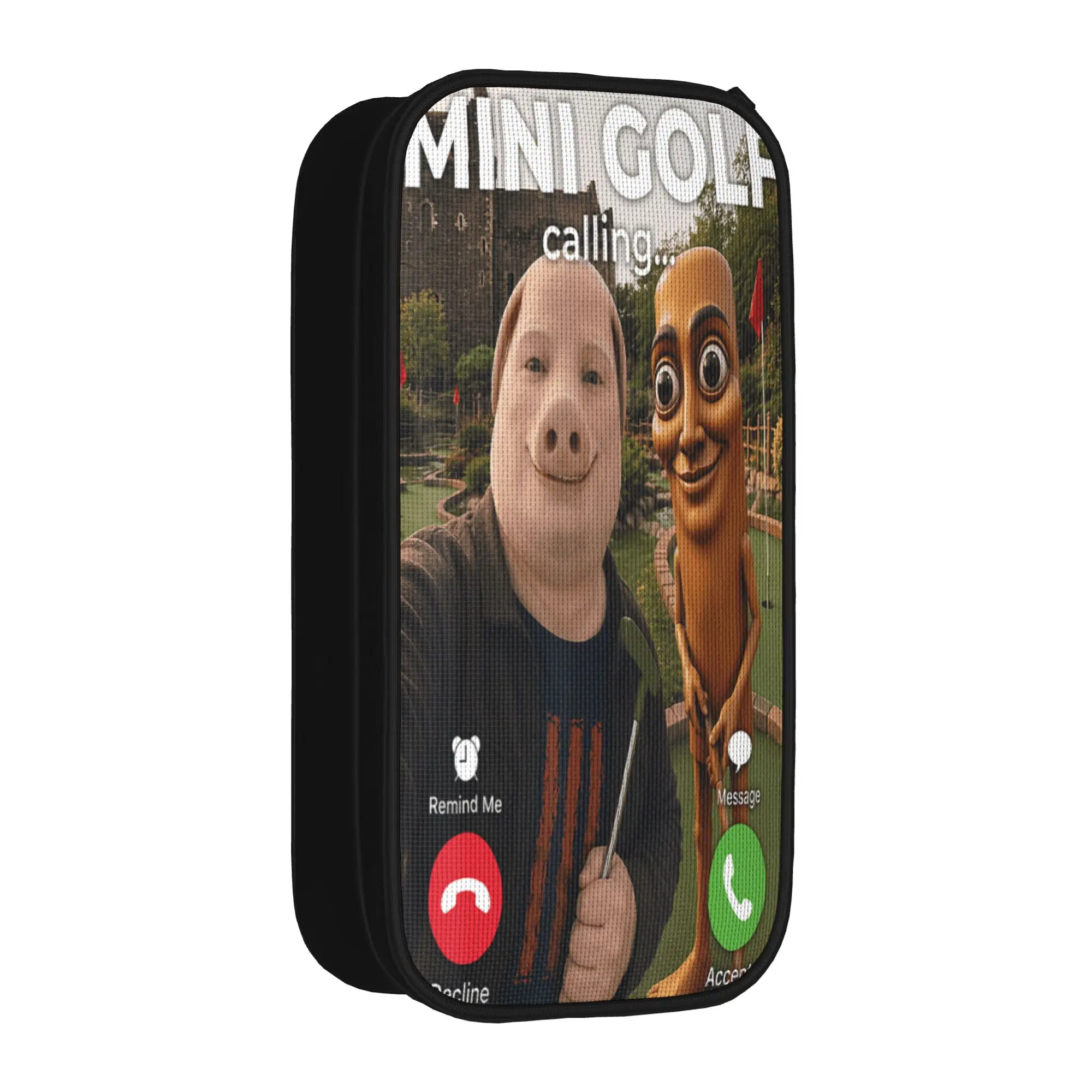 Golfer Funny Meme Mini Golf Brainrot Friends John Pork Sahur Pencil Case Double Layer Pencil Bag Girls Boys School Pencil Cases