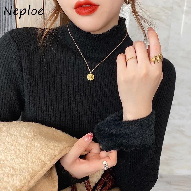 Neploe 2024 Autumn Winter Jersey Mujer Sweater Y2k Turtleneck Solid Color Long Sleeve Jumpers Knitted Pullover Slim Pull Femme