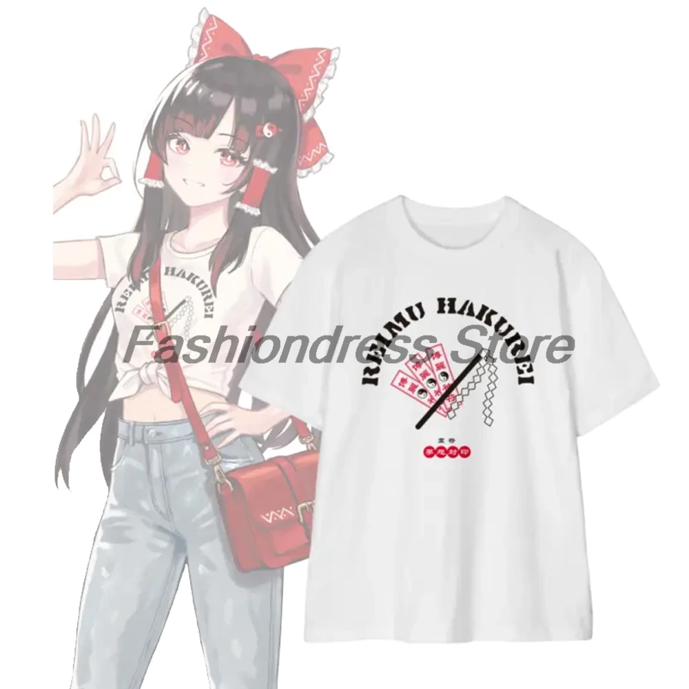 Touhou Project Reimu Hakurei T-shirt Crewneck Short Sleeve Cotton Tee Men Women Outdoor Streetwear Tops