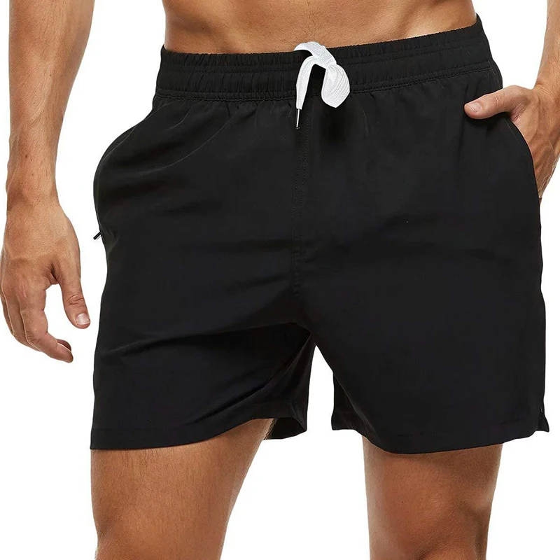 Pantaloncini da bagno elasticizzati da uomo 2024 pantaloncini da spiaggia ad asciugatura rapida con tasche con cerniera e fodera in rete