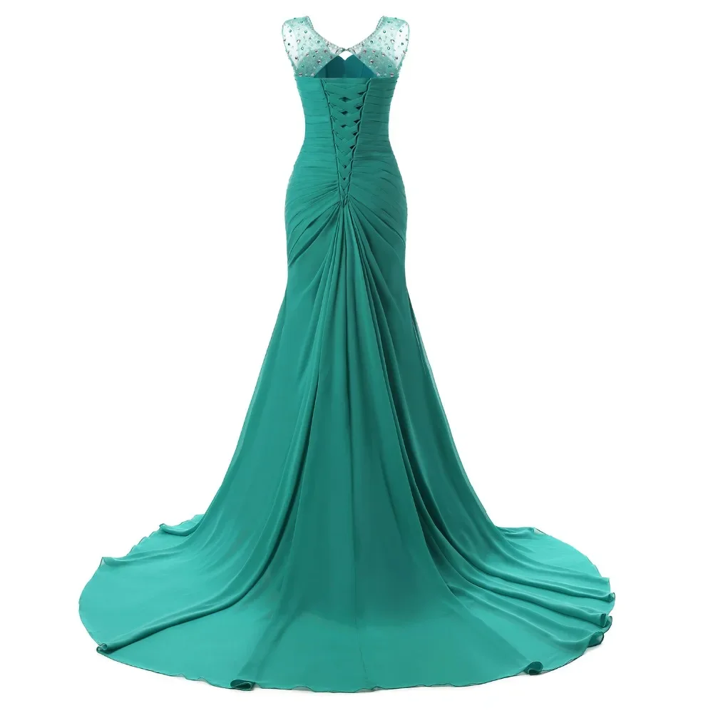 Customized 2024 Evening Dresses Mermaid V-Neck Cap Sleeves Green Beaded Chiffon Elegant Long Evening Gown Prom Dress