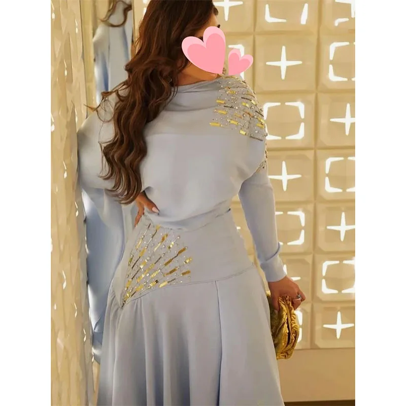 Elegant One Shoulder Long Sleeves Evening Gown Beading Sequins Formal Evening Dresses Customize Birthday Party Dress 2024