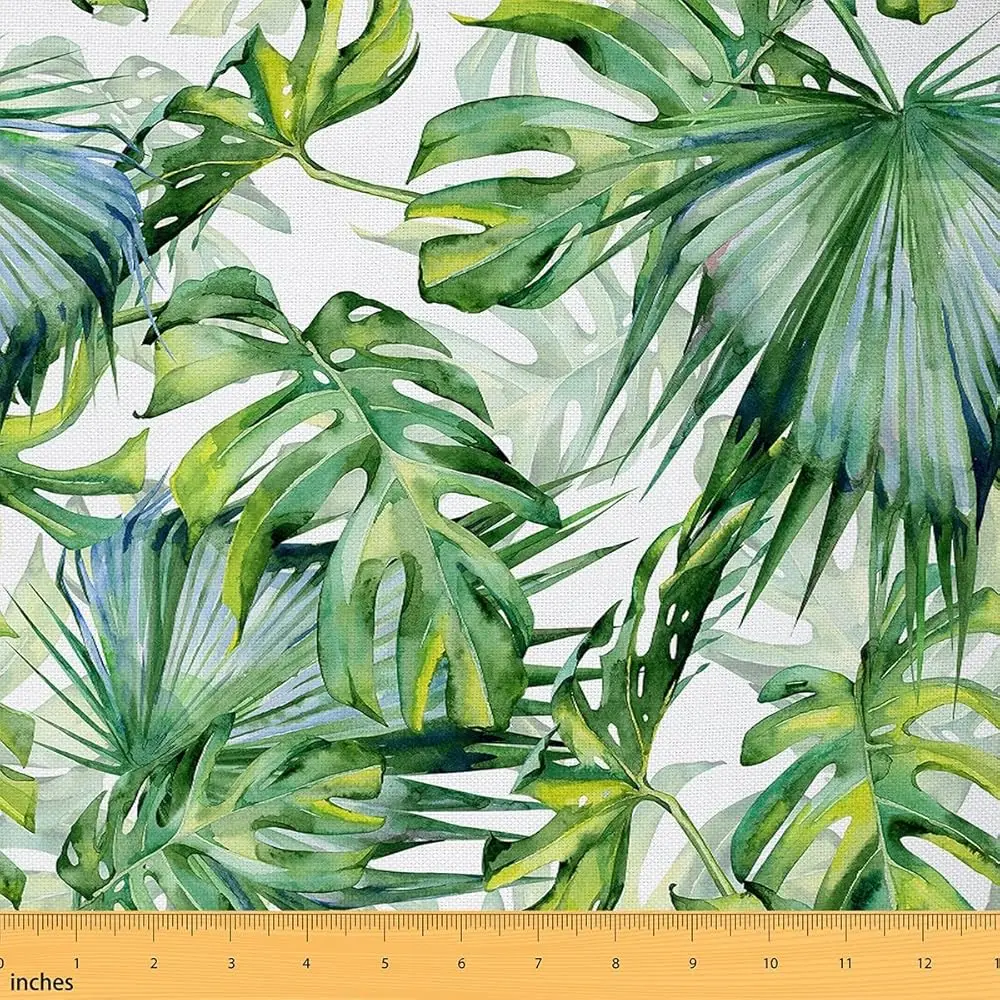 

Palm Leaves Fabric By The Yard,Tropical Wild Island Outdoor Fabric Sofas,Jungle Botanical Leaf Fabric,Green Wild Plants Diy