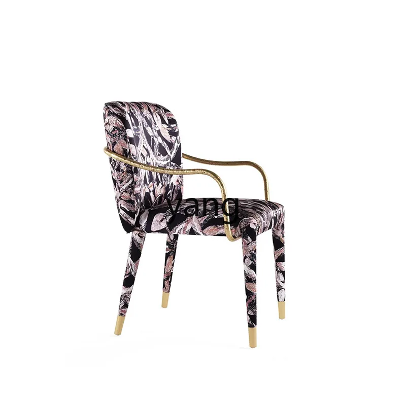 LTT Italian pure copper dining chair light luxury high-end home negotiation chair modern luxury printing back chair
