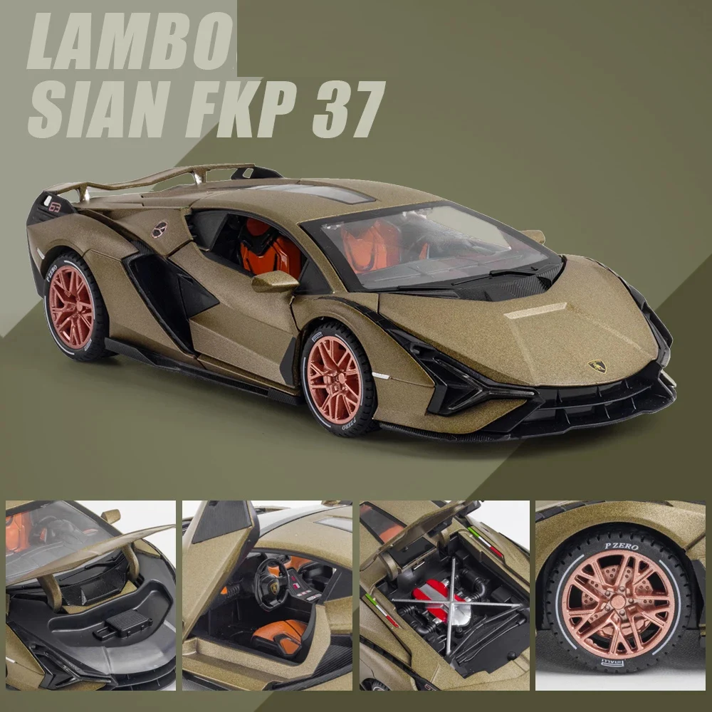 Modèle de voiture en alliage Lambo Rains Sian FKP37, voiture de sport à dos côtelé, ornements de simulation, cadeau d\'anniversaire pour garçon,