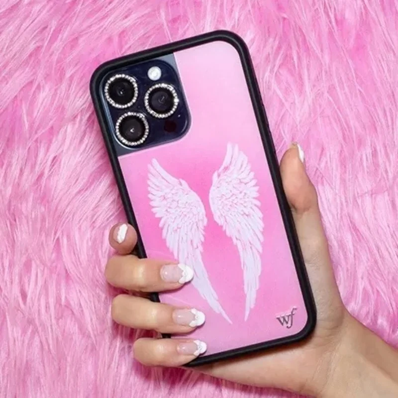 

Wildflower Angel Wing Phone Case for iPhone 14 12 13 15 16 17 Pro Max plus Fashion Cute Pink Cherub Baby wf gift protect Cover
