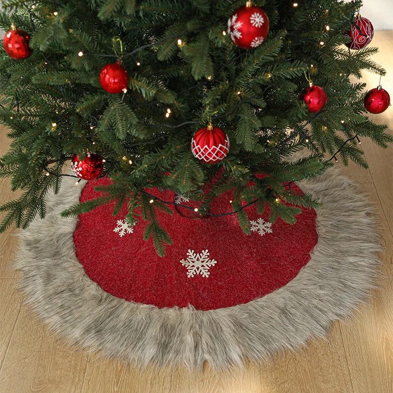 

75/100cm Christmas Tree Skirt Tree Bottom Decor Plush Edge Splicing Round Red Snowflake Skirt Tree Surrounding Christmas Decor