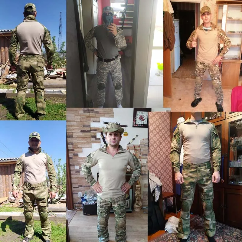 Uniforme de vêtements militaires russes, t-shirt camouflage, chemises de chasse, chemise de saut militaire, pantalon cargo, genouillères