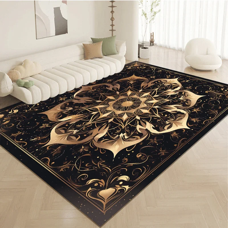 Golden Retro Persian Carpet for Living Room Luxury Style Room Decor Rugs Bedroom Fluffy Large Carpet Non-slip Entrance Door Mat