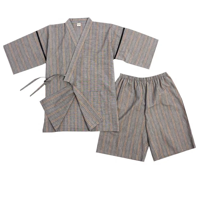 Men Japanese Kimono Costume Striped Male Vintage Yukata Stage Dancewear Hombres Quimono Samurai Clothing Summer Pajamas Sets