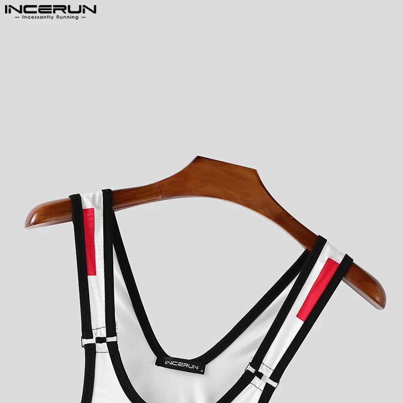 INCERUN الرجال داخلية الطباعة المرقعة الجوف خارج مثير السروال القصير الرجال أكمام تجريب محبوك موضة الذكور بلايسوت ارتداءها