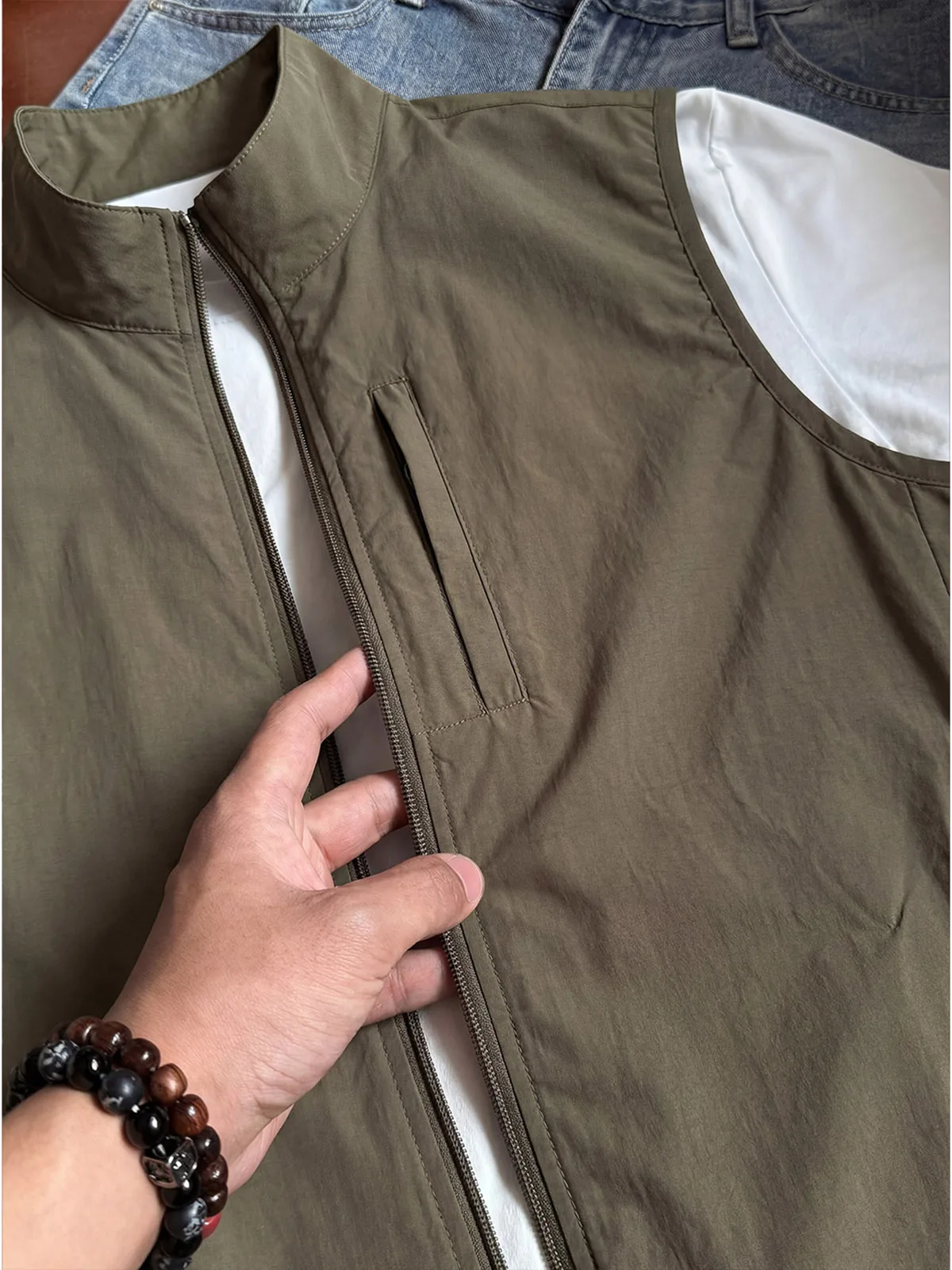 Khaki Color Men's Summer Outdoor Cycling Fishing Sport Vest Functional Style Workwear Casual Fashion Zipper Closure Regular Fit
