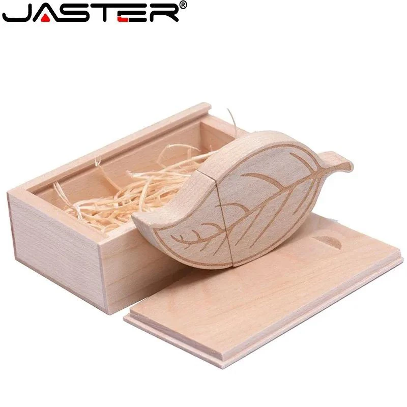 JASTER USB 2.0 flash drive Leaves Memory stick Wooden box Pen drive wedding gift Pendrive Free custom logo wood bamboo 32GB 64GB