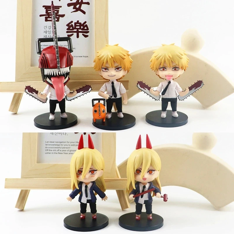 6pcs/set Anime Chainsaw Man Action Figurines Q Version Denji Power Figure PVC Model Collection Doll Children Toys Christmas Gift