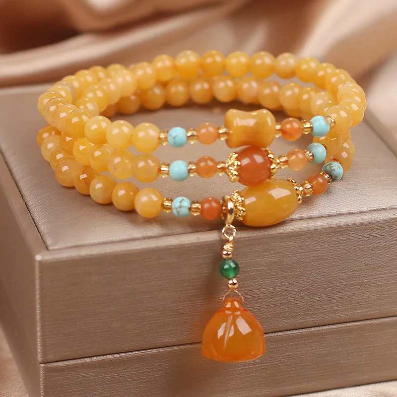 Multi Layer Wrapped Yellow Crystal Lotus Pod Pendant Bracelet for Women 2026 Gifts