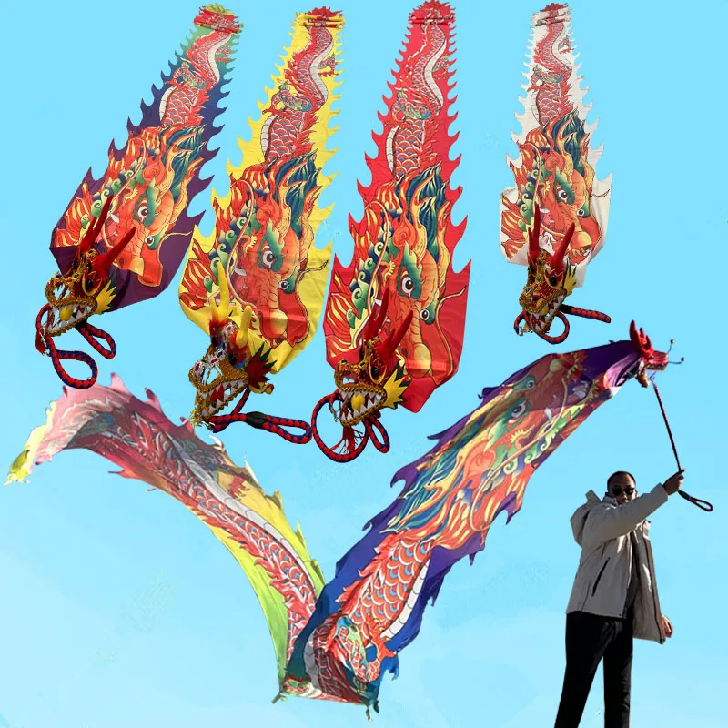 New Year Colorful Square Dance Dragon Ribbon with Head  6/8Meter Adults Exercise Props Gift Outdoor Fitness Wu Long Products