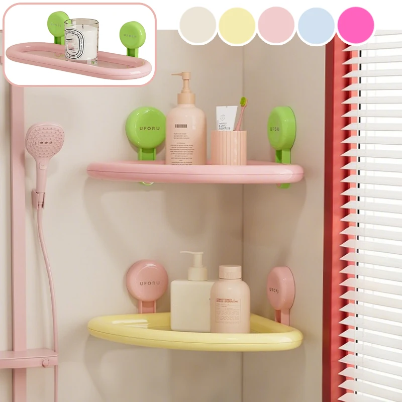 

Угловая полка для ванной комнаты без дрели, треугольная присоска, пластиковый органайзер в стиле дофамина, дренажный настенный монтаж для хранения в душе