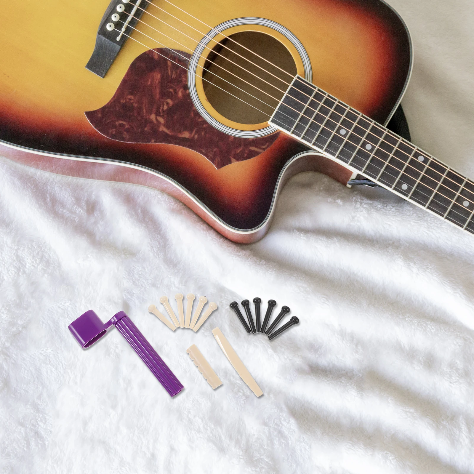 

Guitar Accessory Set Repair Kit Acoustic Parts Bridge Saddle Nut Pins String Winder ABS Material Guitar Lovers