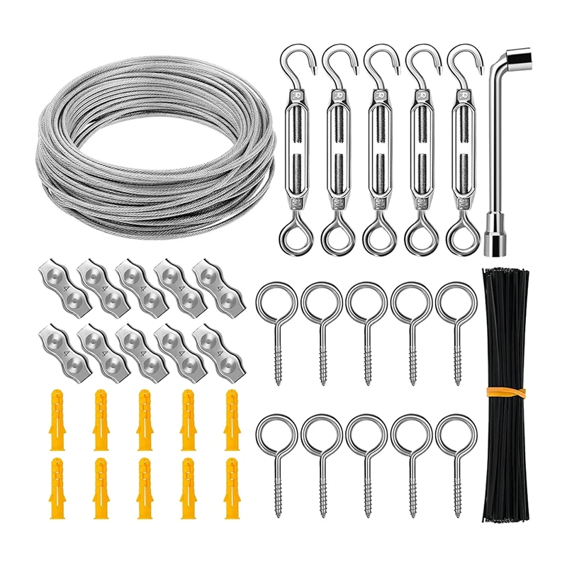 

Silver String Light Hanging Kit Coated Wire Rope With Turnbuckles And Hooks For Deck Railing System Climbing Plants