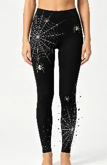 Women Mid‑Rise Fleece Lined Leggings, Halloween Vintage Tie‑Dye Spider Web Print Slim Stretch Party Pants