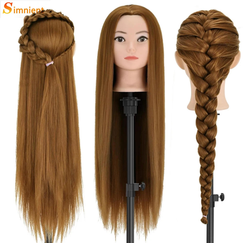 

Манекен-голова для тренировок 26-30 дюймов с волосами из синтетического волокна для укладки, косметологии, парикмахерства, с креплением