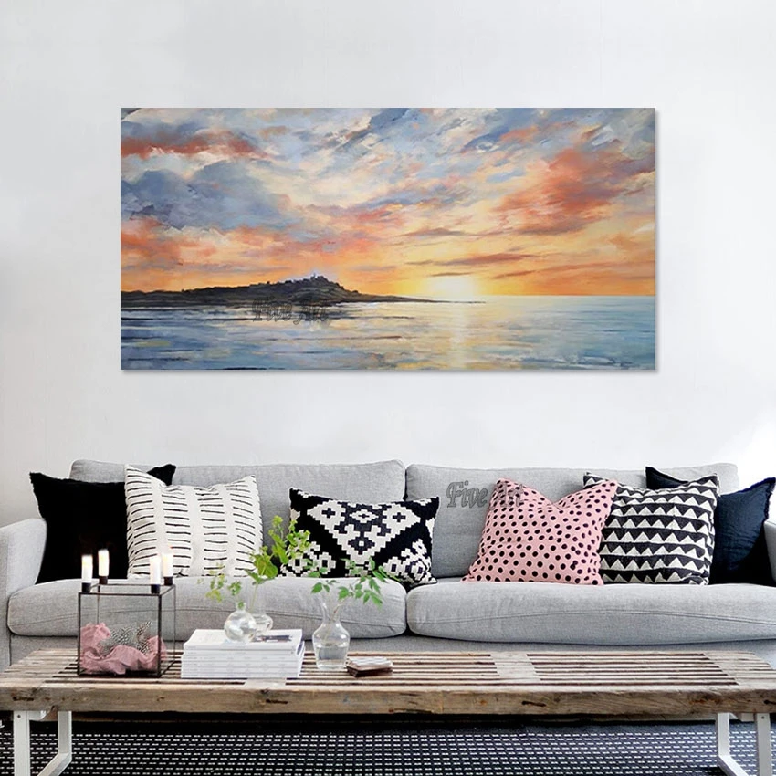 Large Canvas Art Beautiful Sunrise Over The Sea Abstract Landscape Oil Painting High Quality Wall Picture Modern Art Home Decor