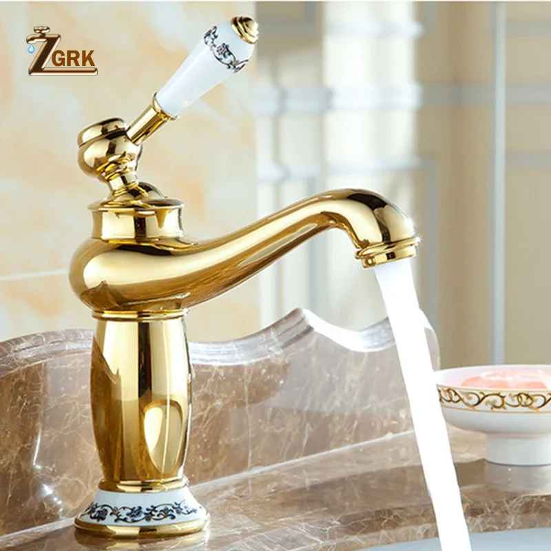 ZGRK-grifo Vintage para lavabo de baño, grifería de latón tipo tetera, de cobre antiguo, mezclador de agua caliente y fría