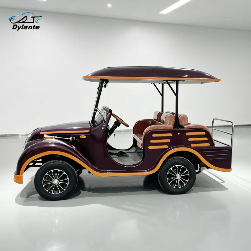72V100ah 6 Seater Retro Design Tourist Shuttle With Windshield And Canopy For Scenic Spot Villa Vintage Electric Sightseeing Car