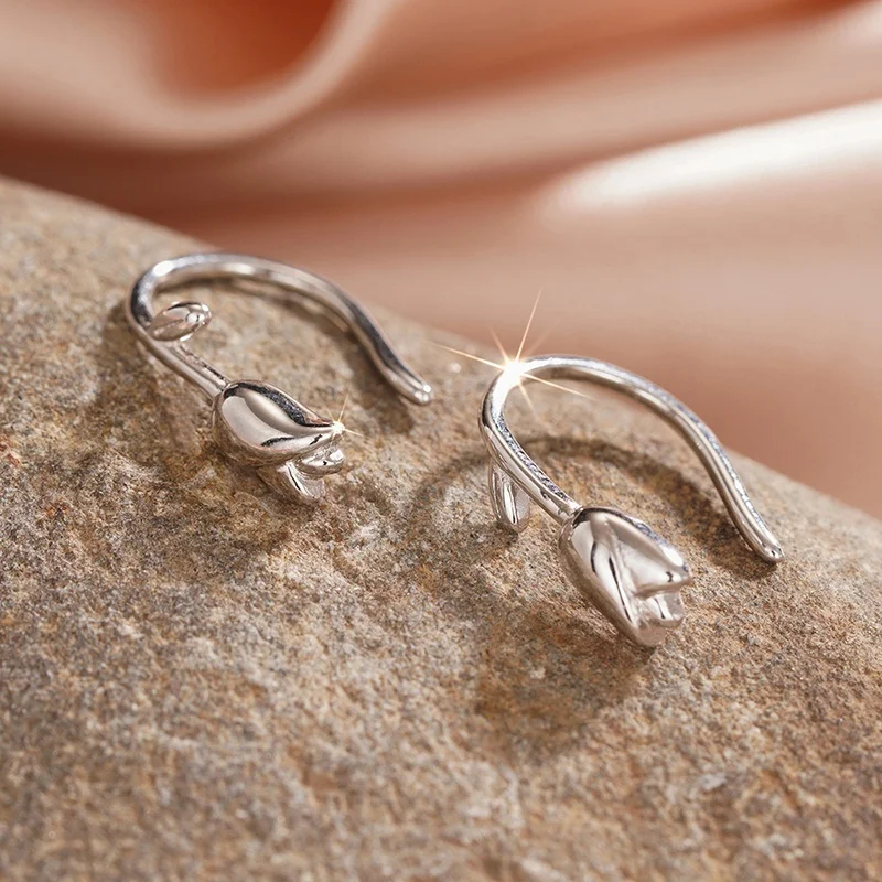 Huitan الحلو زهرة التوليب إسقاط أقراط 925 فضة لامعة رومانسية الحب اكسسوارات رائع مجوهرات الزفاف للنساء #4