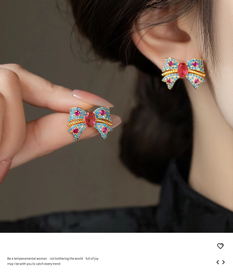 Bunte Zirkon-Schmetterlings-Knoten-Ohrstecker für Damen und Mädchen 2026 Neuer Luxus-Schmuck Sommerurlaubs-Stil Süßes Accessoire – Detail 4